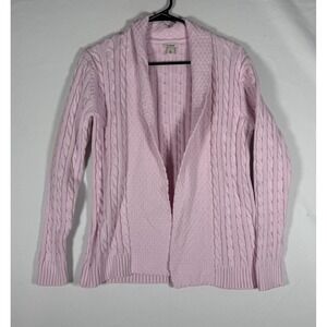 L.L. Bean Sweater Women's Small Light Pink Cable Knit Open Front Long Cardigan